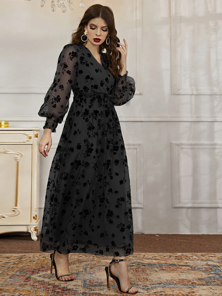 

Женское элегантное платье-макси TOLEEN, новое весеннее роскошное кружевное повседневное официальное турецкое вечернее платье с длинным рукав...