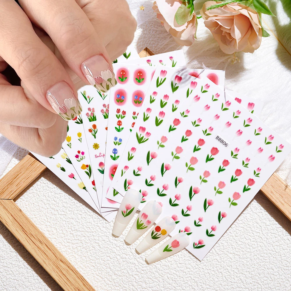 

1 Pcs 3D Tulip Flower Nail Art Stickers Spring Summer Nail Decals Elegant Self Adhesive Sliders for Nail Tips Decoration B8801#