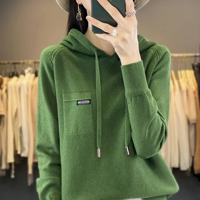 

2023 Autumn/Winter Sweater Women's Knit Hoodie Hooded Thick Coat Woolen Sweater