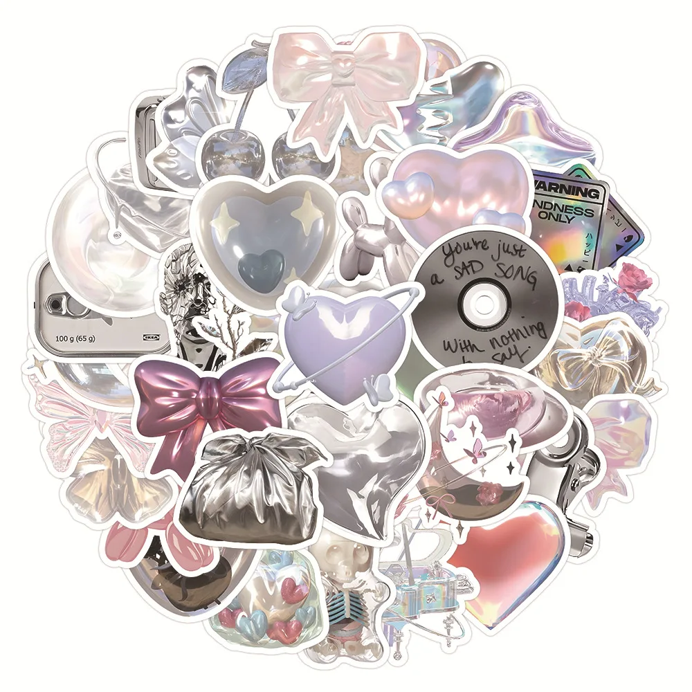 

10/30/63pcs Ins Style Shiny Silver Pink Stickers Aesthetic Graffiti Decoration DIY Skateboard Phone Fridge Bike Cute Decals Toys