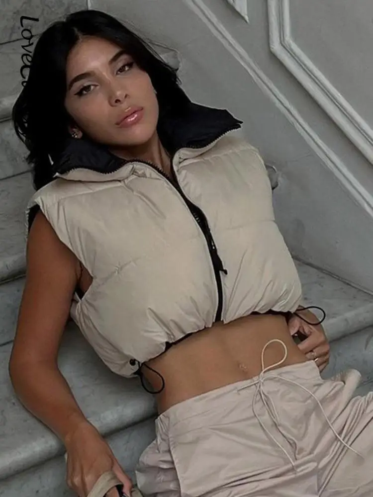 

Женский укороченный жилет на флисовой подкладке, Весенняя уличная хлопковая безрукавка на молнии, женские толстые теплые парки без рукавов, 2023