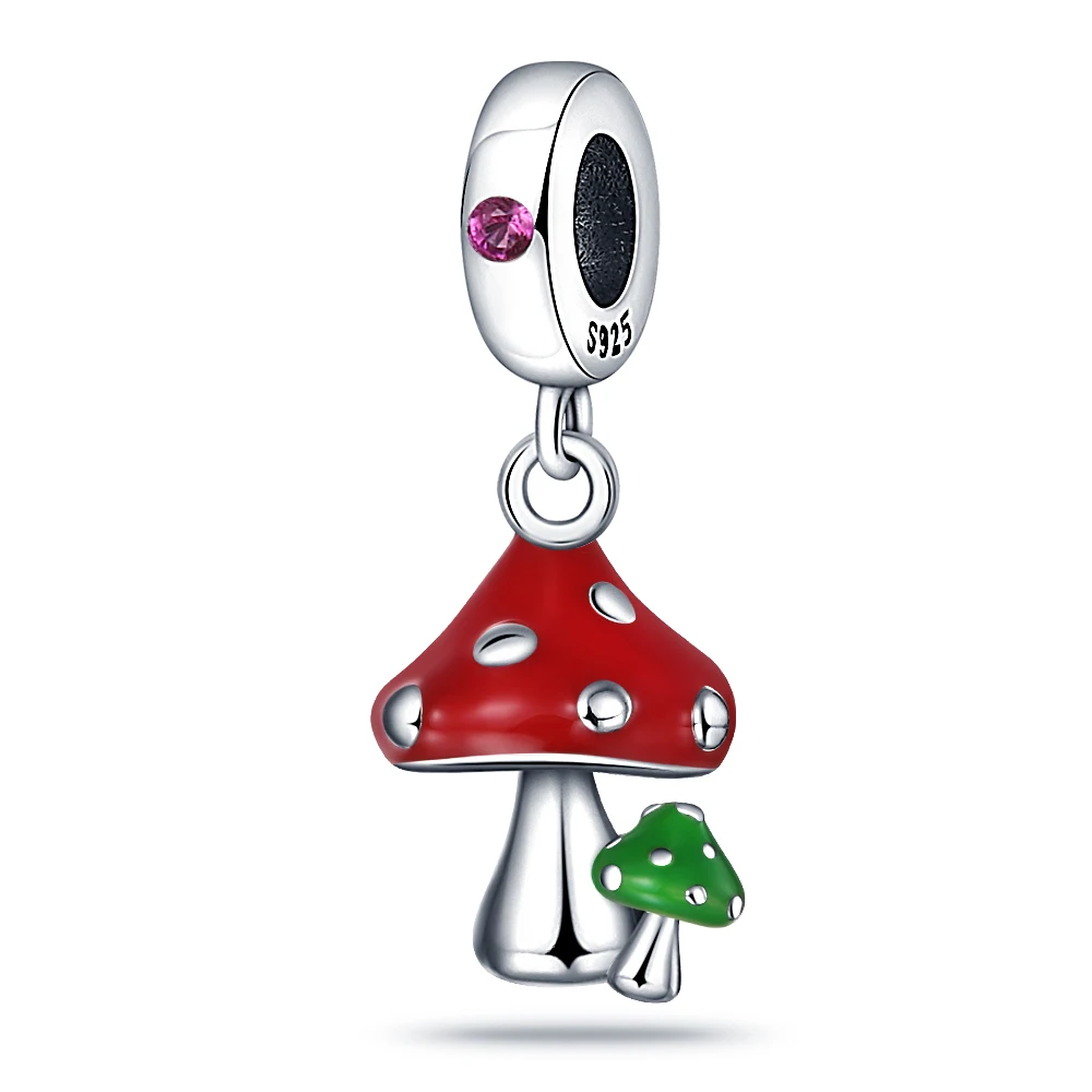 

New 925 Silver Red Mushroom Charm Summer Partner Beads Fit Pandora Original Bracelets Fashion DIY Woman Jewelry Holiday Gift