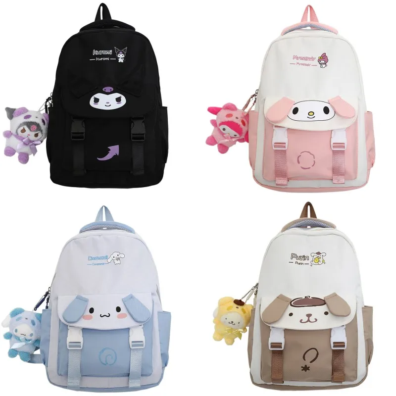 

Sanrios Kuromi Cinnamoroll My Melody Pompom Purins Backpack Anime Cute Cartoon Large Capacity School Bag Kawaii Computer Bag