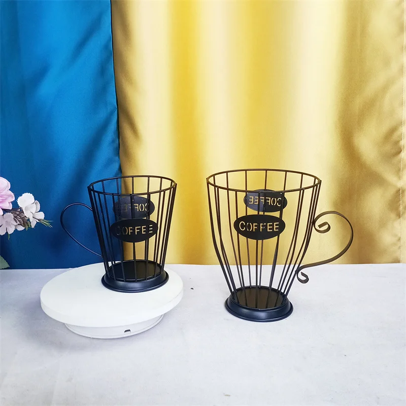 

European Coffee Capsule Iron Wire Modern Storage Basket Cup-shaped Iron Fruit/snacks Basket Golden Black Household Ornaments