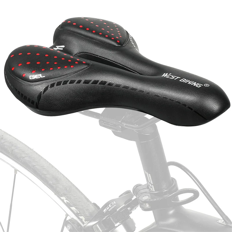 WEST BIKING Bike Saddle MTB Mountain Road Bike Seat PU Leather Gel Filled Cycling Cushion Comfortable Shockproof Bicycle Saddle