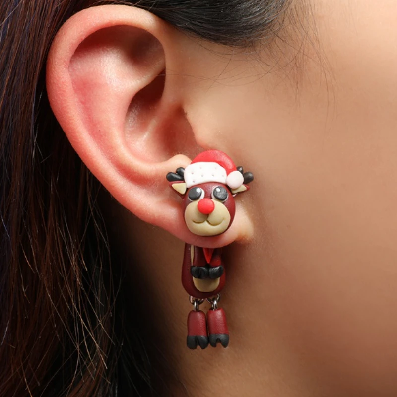

Creative Cartoon Soft Pottery Animal Jewelry Pop Red Elk Stud Earrings Fashion Personality Anniversary Gift Party Jewelry