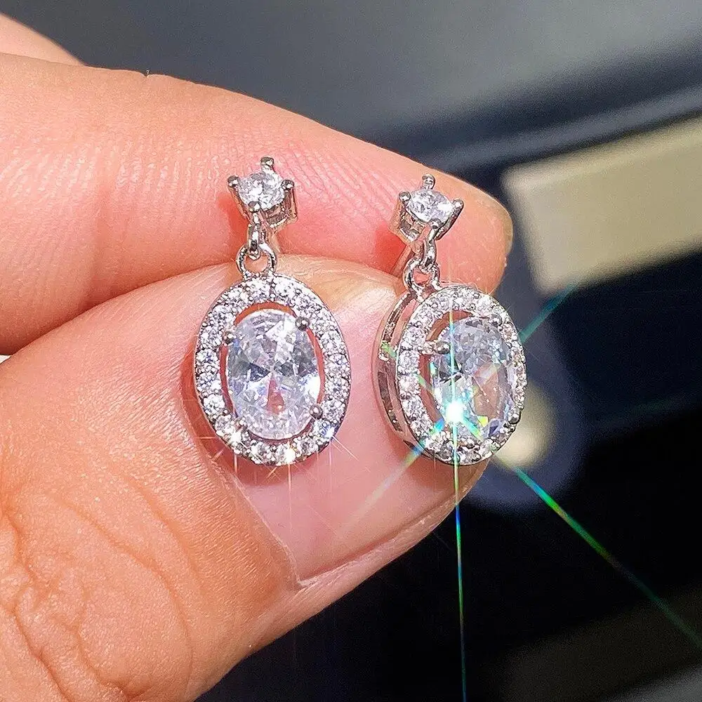 

Huitan Korean Fashion Oval Drop Earring for Women Brilliant Crystal Zircon High Quality Girl Earring Fine Gift Statement Jewelry