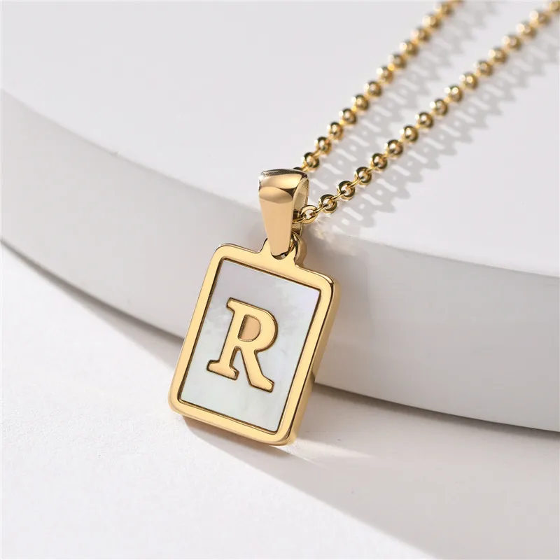 

KOTiK Elegant Square Shell Initial Necklaces for Women Gold Silver Color Stainless Steel Pendant Letter Fashin Jewelry
