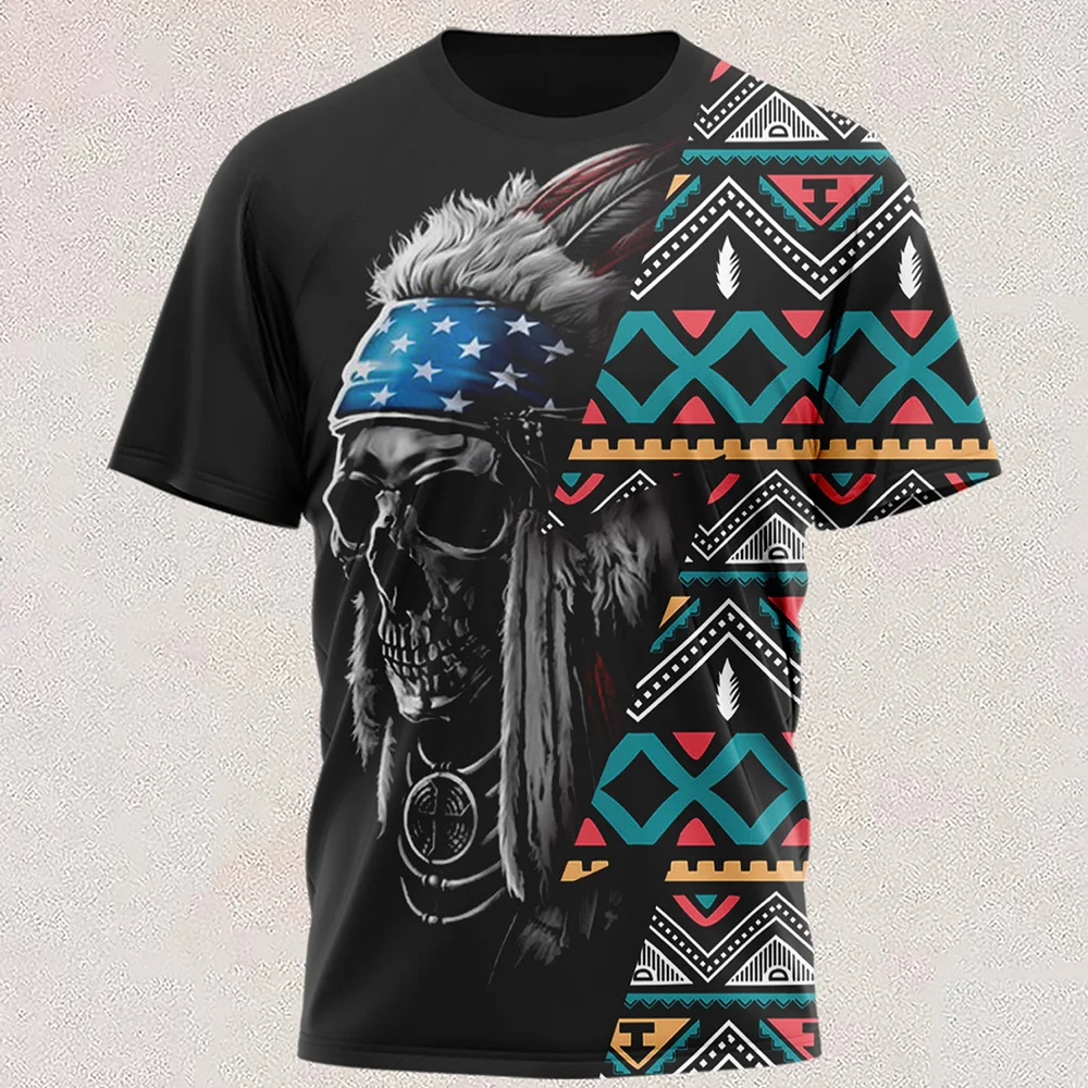 

Summer T Shirt Indian Skull 3D Printing Personality Casual Couple T-shirt O-Neck Pullover Short Sleeve Breathable Tops Tee shirt
