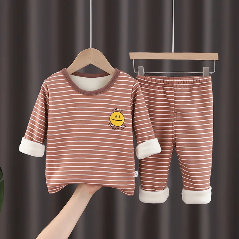 

2022 New Trend Autumn Winter Baby Boys Striped Autumn Clothes Children Underwear Set Baby Warm Underwear Girls Pajama Set