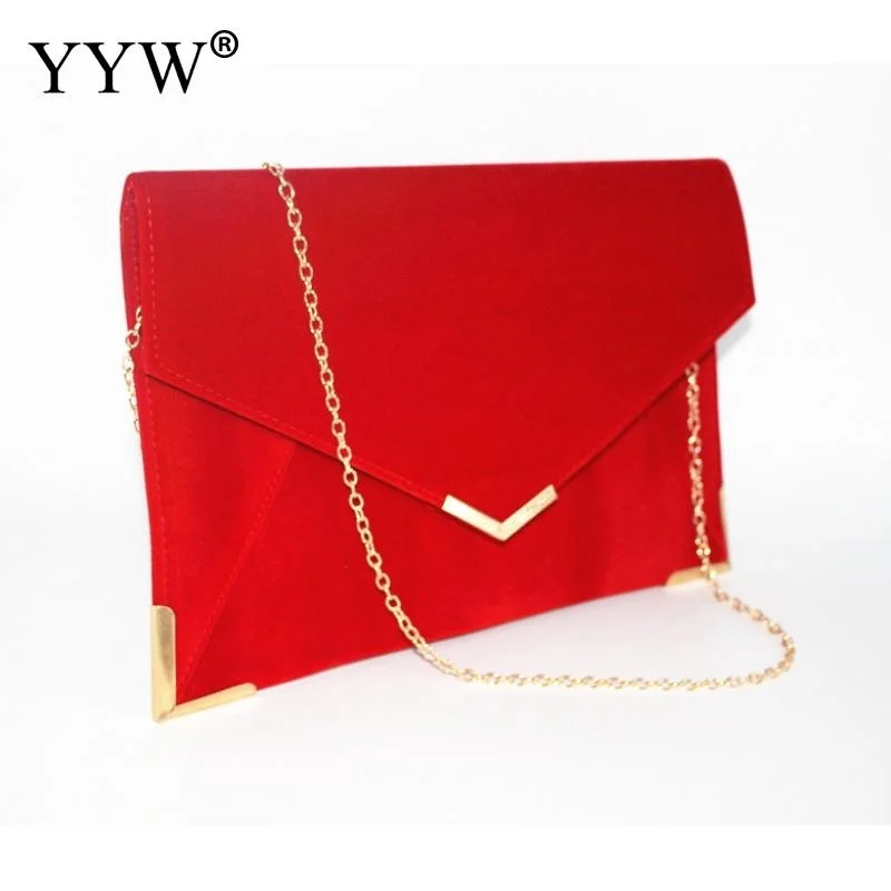 Classic Elegant Suede Envelope Clutch Bag for Women 2023 Black Shoulder Bags With Chain Strap Messenger Purse Clutch Solid Color