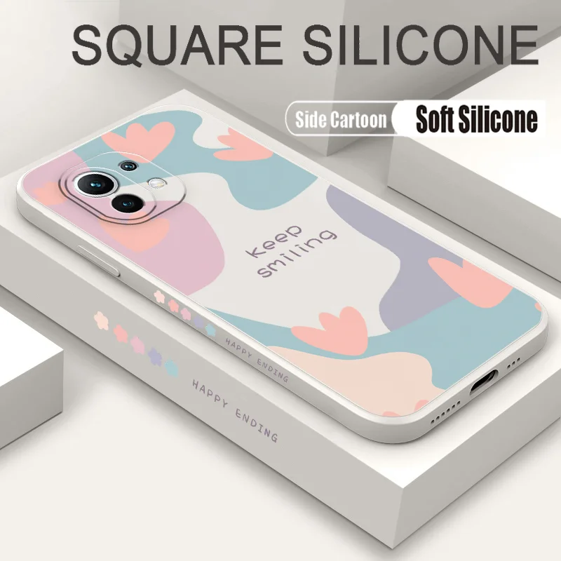 

New Square Silicone Flower Pattern Case for Xiaomi Redmi Note 11 11S 11T 11i 4G 5G 10 10S Pro Max 9S 8 9 T 7 10X 9A 8A K40 Cover