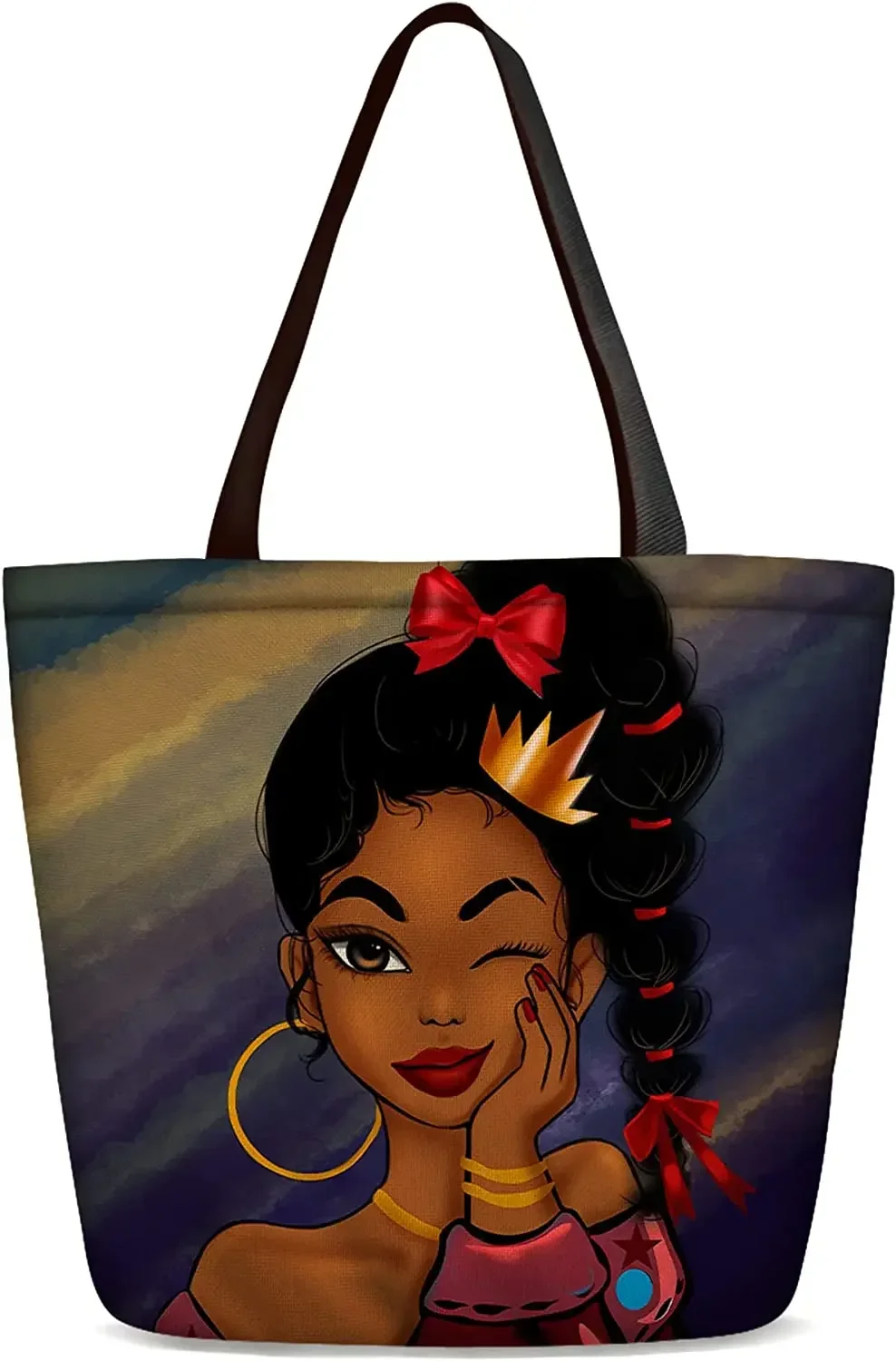 

Womens Girls African Thinking Girl Tote Travel Bag Shoulder Handbag For Work Travel Business Beach Shopping School