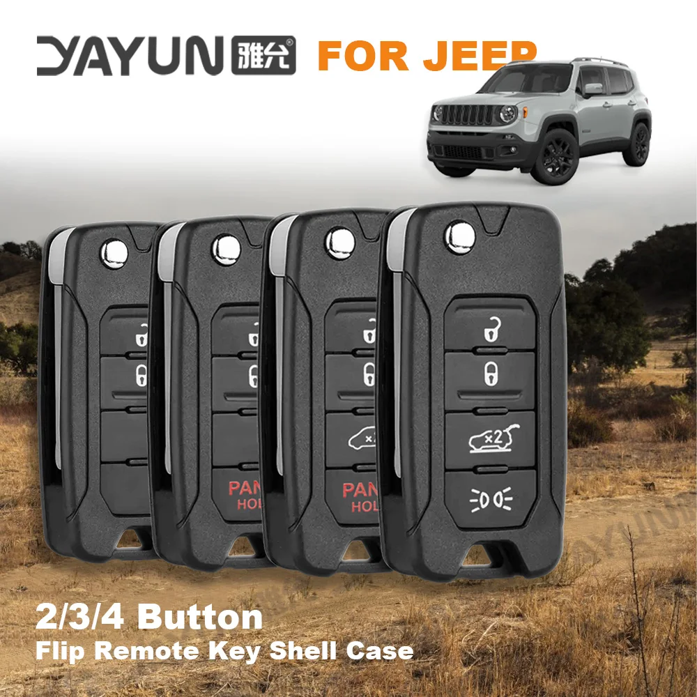 YAYUN 2+1 Buttons 2015/6/7/8 Flip Remote Car Key Shell Case With Uncut SIP22 Blade Replacement With Logo For Jeep Renegade
