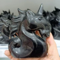 natural obsidian hand carved unicorn crystal energy decoration