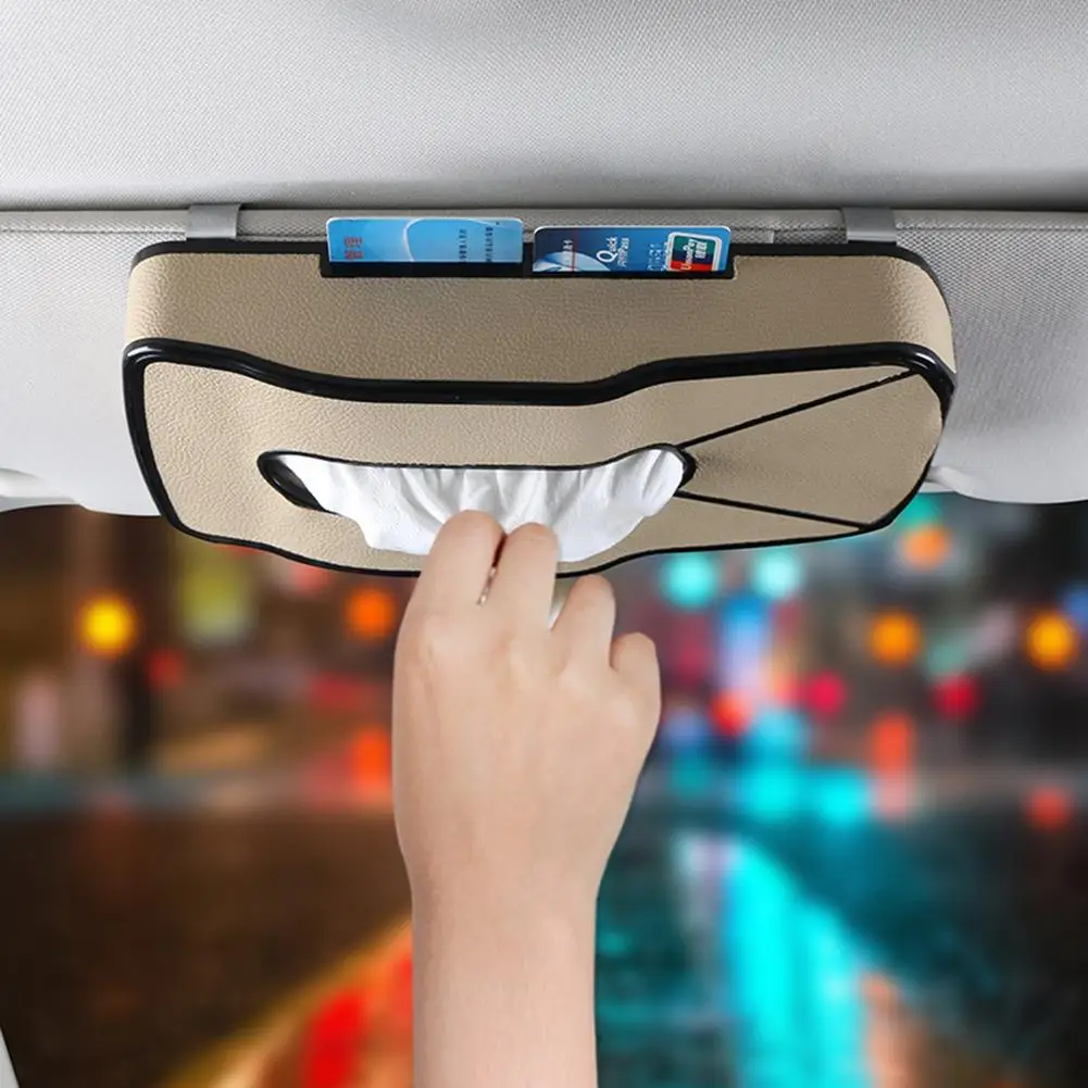 

Car Sun Visor Tissue Box Leather Hanging Paper Napkin Clip Holder Car Home Dual-purpose Multi-purpose Card Inserter Accessories