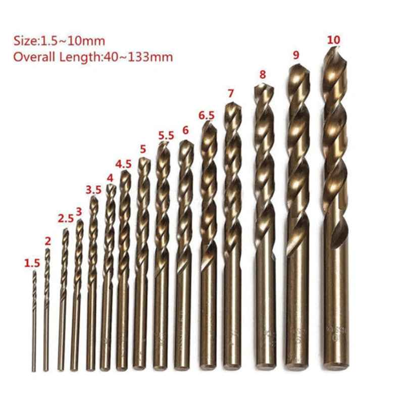 15pcs Set 1.5MM-10MM Cobalt High Speed Steel Twist Drill Hole M35 Stainless Tool The Whole Ground Metal Reamer Tools | Инструменты
