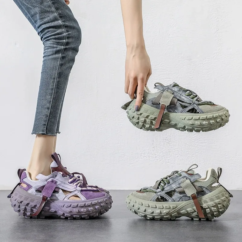 

FAFA обувь с толстой подошвой полые шины поп женские летние дышащие спортивные сандалии 2023 новые кожаные повседневные сетчатые туфли с отверстиями