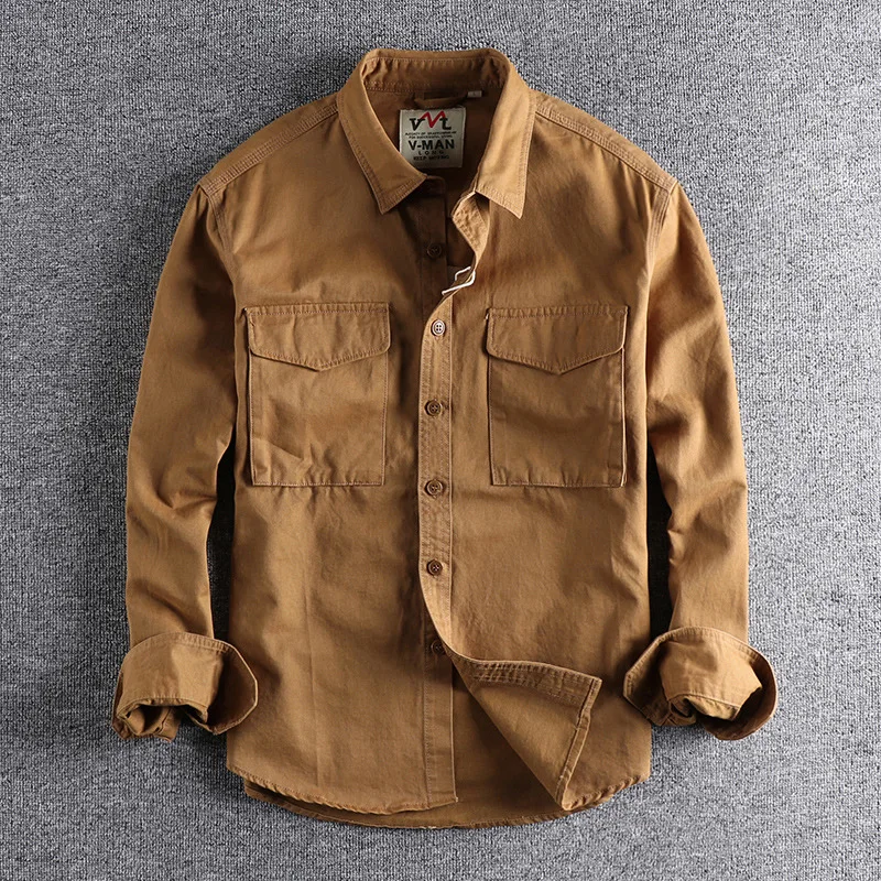

Spring Cargo Shirt Men Cotton Casual Pocket Loose Long Sleeve Shirts Vintage Military Tactical Jacket High Quality Plus Size 3XL