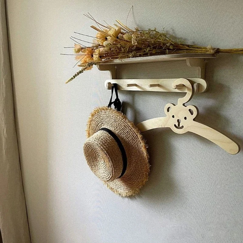 10PCS INS Nordic Wooden Bear Cloud Clothes Hanger Wall Hanging Coats Rack Baby Cloth