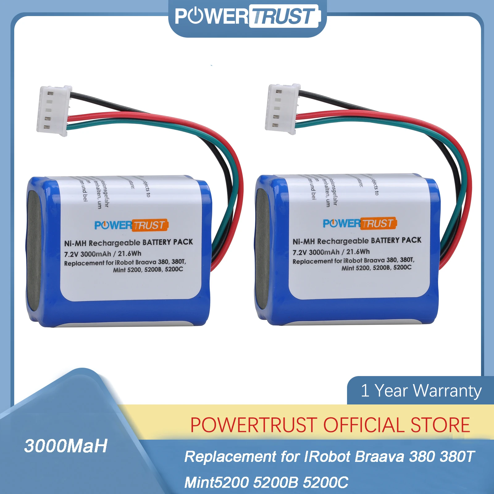 Аккумулятор 3000 мАч 380T для пылесоса IRobot Braava 380 380t 390t Mint5200 5200B 5200C