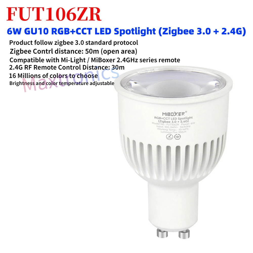 Miboxer FUT106ZR Zigbee 3 0 + GRF умные трубки 6 Вт GU10 RGB CCT яркость/цветовая температура