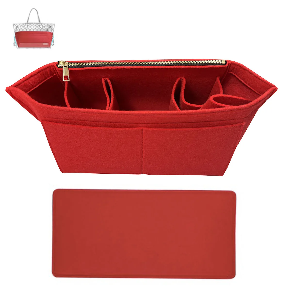 For Speedy Neverfull 2/3 mm Felt Organizer Insert Handbag&Tote Purse Organizer Insert Large with Zipper Bag Base Shaper 2pc