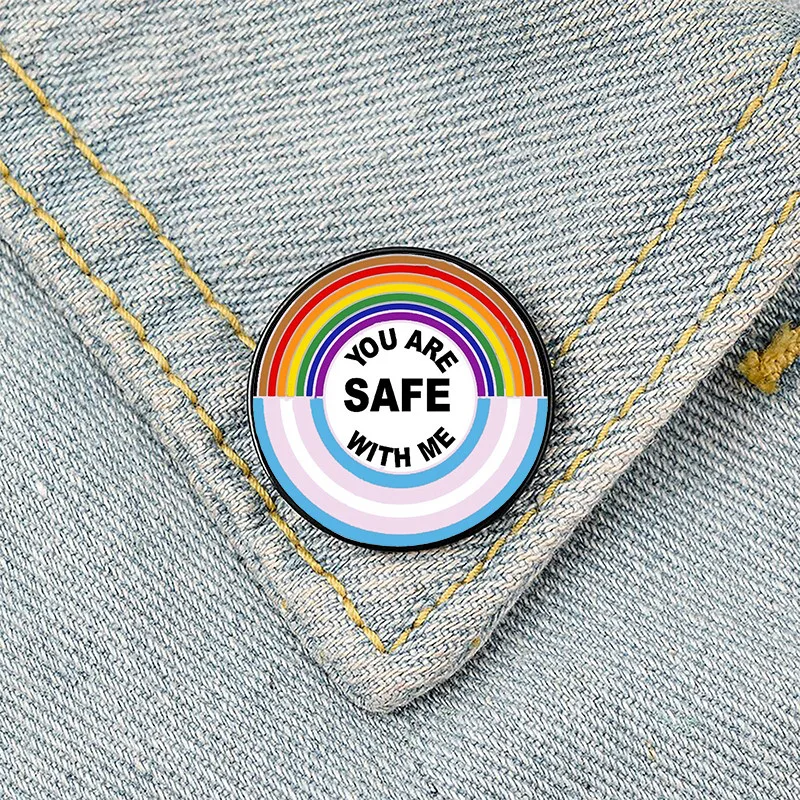 Gay pride rainbow You Are Safe With Me Pin Custom lgbt Brooches Shirt Lapel Bag Badge Cartoon Jewelry Gift for Lover Friends
