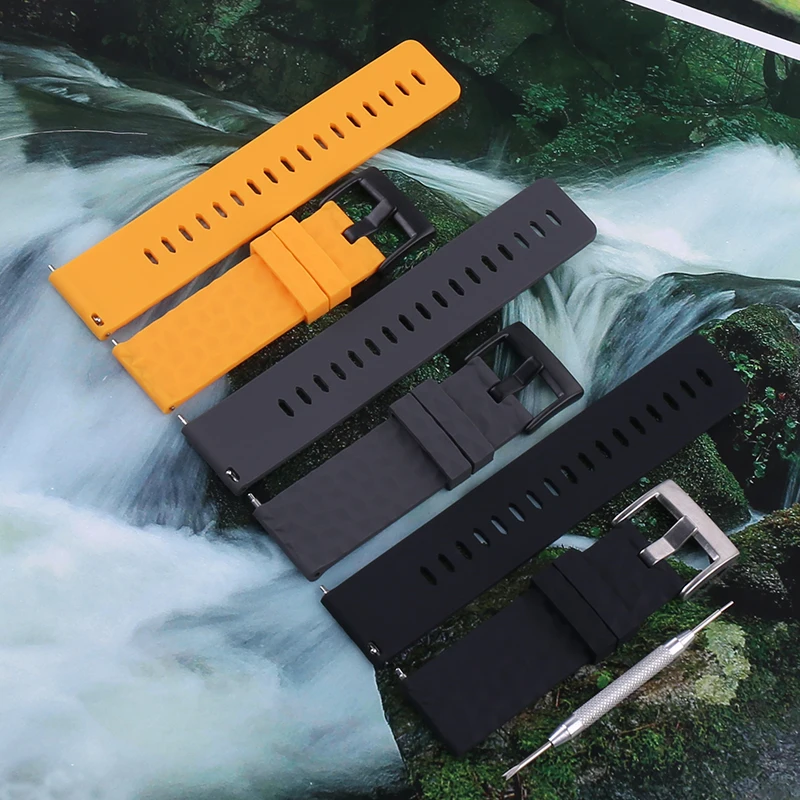 Фото Силиконовый ремешок для часов 24 мм для Suunto 9 Baro Spartan Sport Wrist HR Traverse Alpha, водонепроницаемый быстросъемный резиновый ремешок для умных часов №1