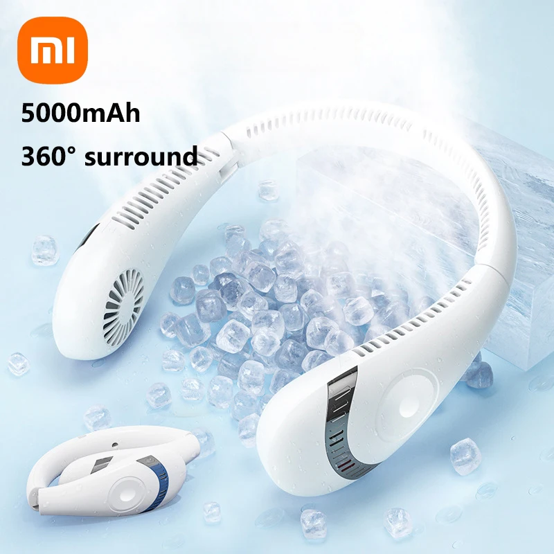 

XIAOMI Portable Hanging Neck Fan 5000mAh Foldable Summer Air Cooling Fan USB Rechargeable Bladeless Mute Neckband Fans For Sport