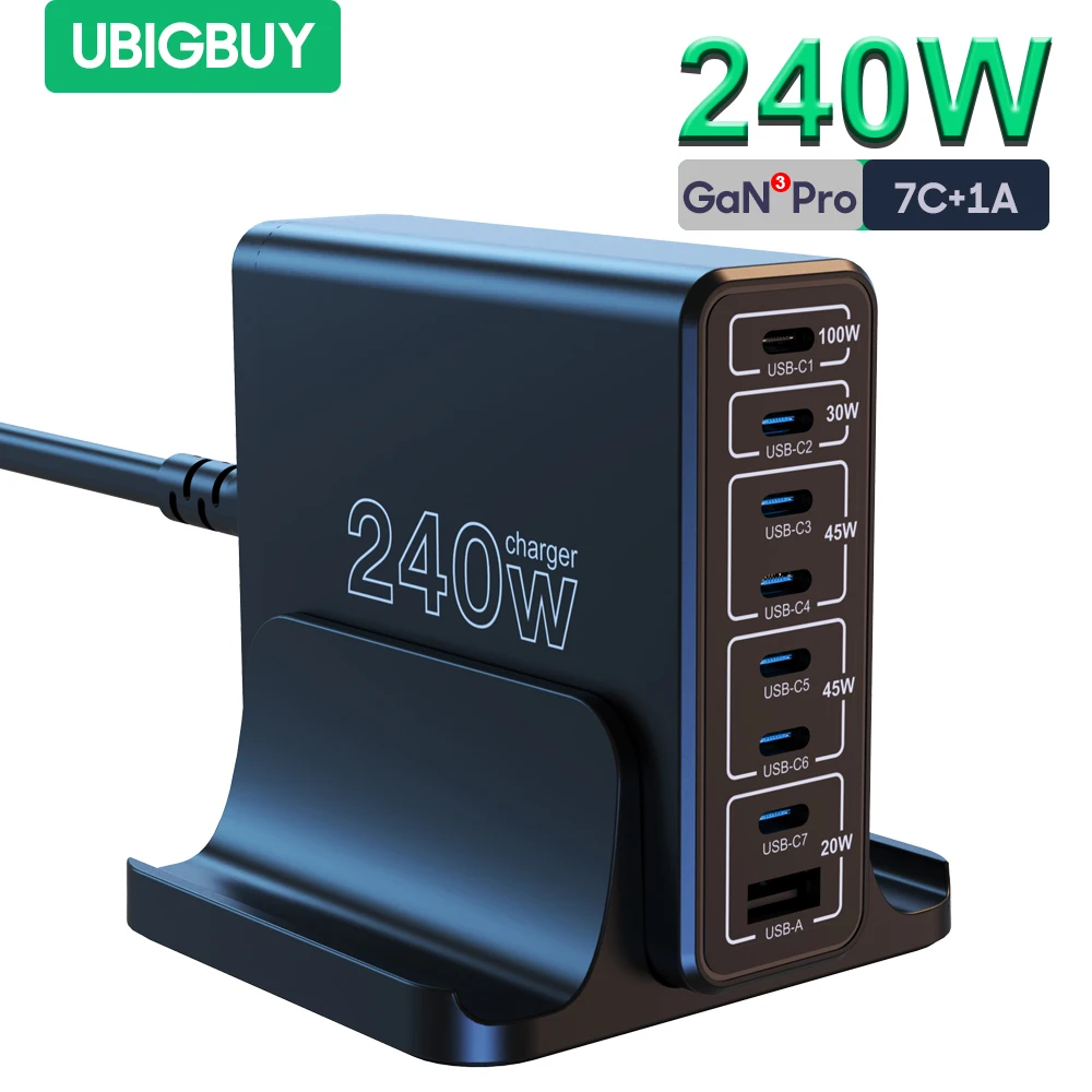 Ubigbuy 240 Вт GaN настольное зарядное устройство с портами USB-C быстрая зарядка для MacBook