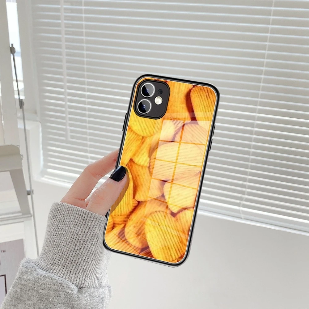 Чехол для телефона с изображением картофеля фри и бургеров закаленное стекло IPhone