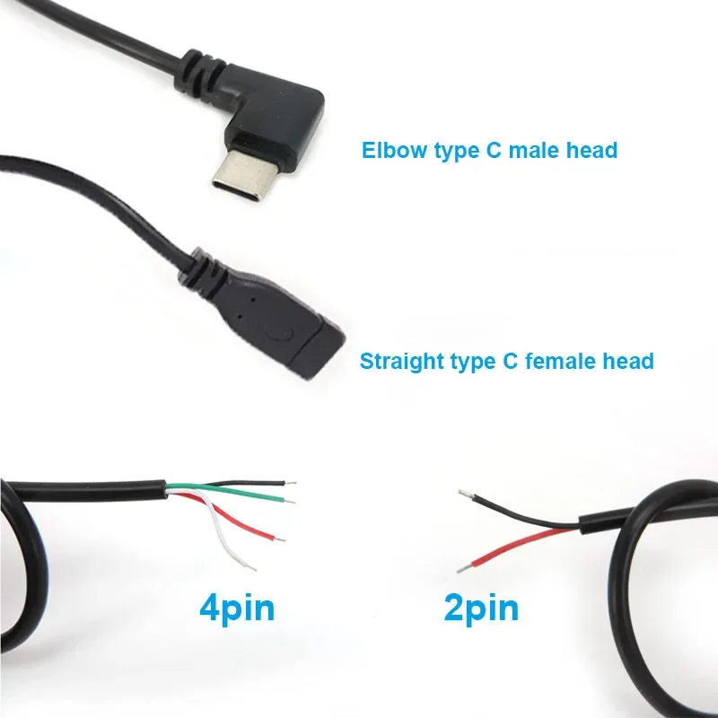 2/4-жильный контактный провод USB 2.0 Тип C Мужской женский локоть Type-c Кабельный