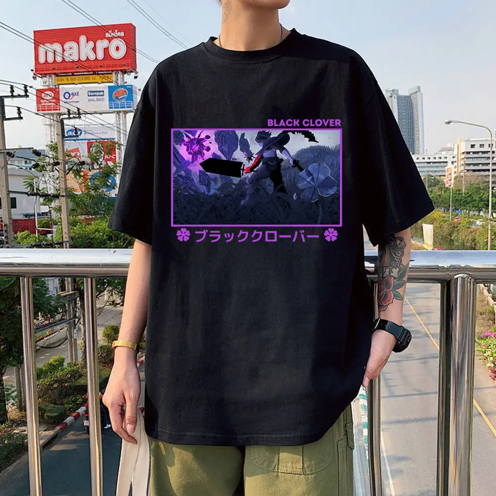 

Японская забавная футболка с рисунком манги Аста, черного клевера, Мужская футболка с рисунком аниме в стиле Харадзюку, крутая уличная футб...