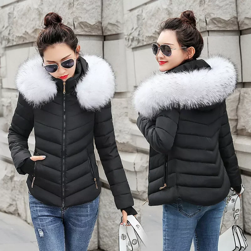 New2022 Jacket Women Parkas for Coat Fashion Female Down Jacket With a Hood Large Faux Fur Collar Coat 2019 Autumn Outwear Ladie