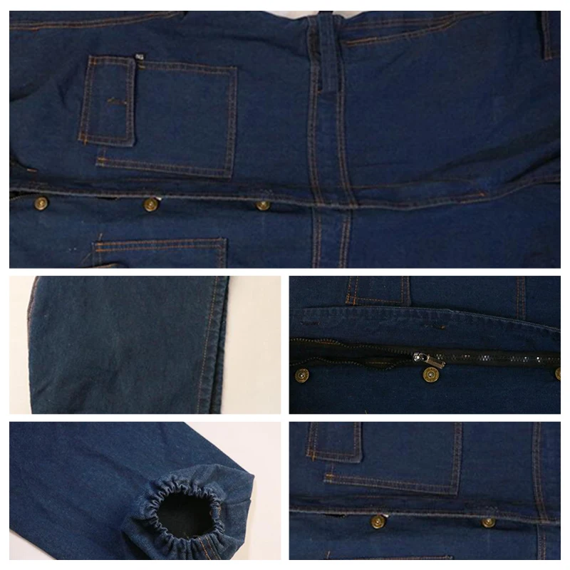 Unisex One-piece Overalls Denim Thicken Jeans Jumpsuit   Hooded Dust-proof Anti-fouling Overall Work Wear Cargo Pants S-4XL
