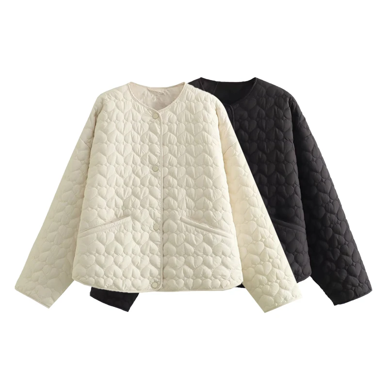 

Женская Стеганая куртка с карманами, однобортная хлопковая куртка с круглым вырезом, верхняя одежда, осень 2023