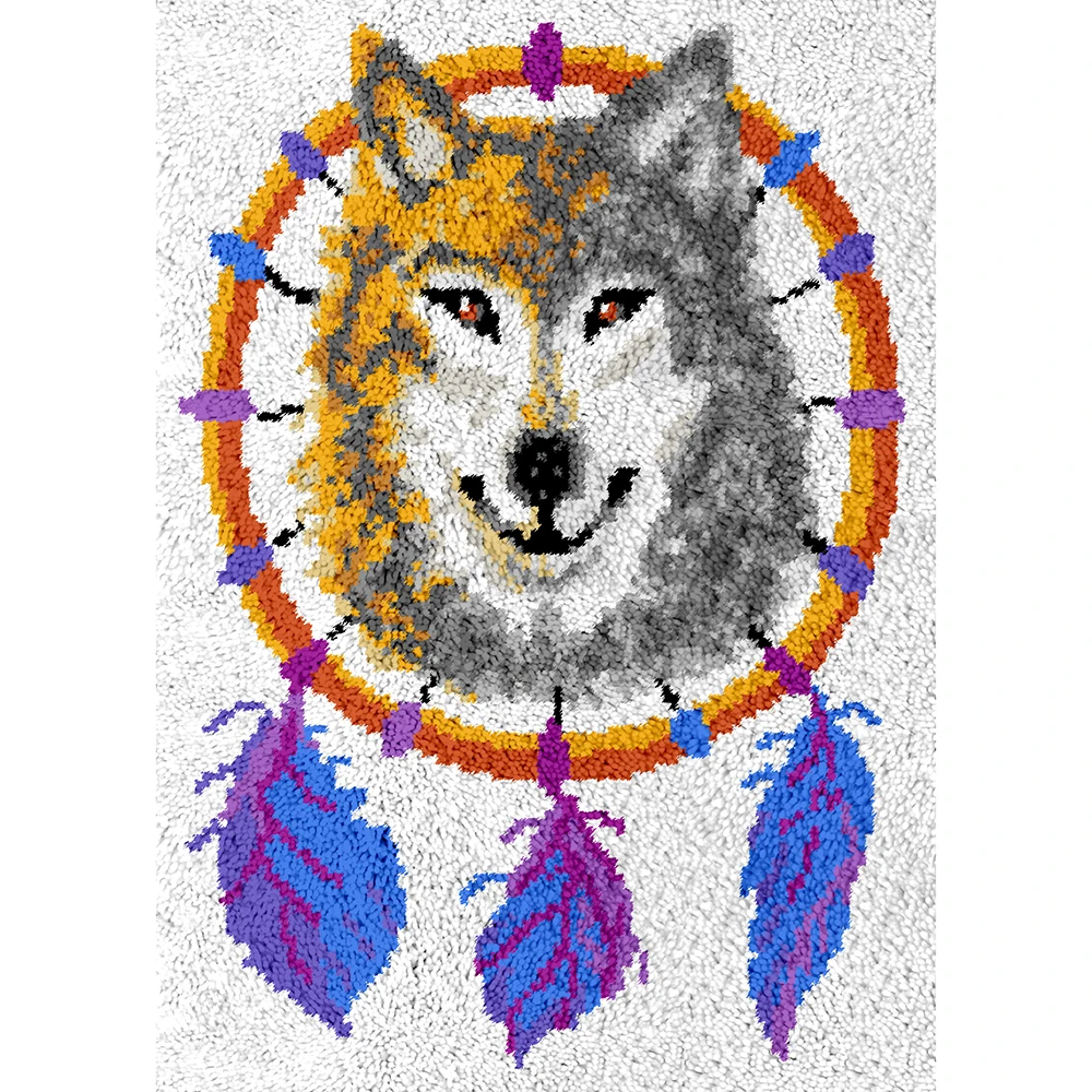 

Crafts for adults Carpet embroidery with printed pattern Wolf Latch hook kits diy bags Hook mat Hobby stuff Home Decoration