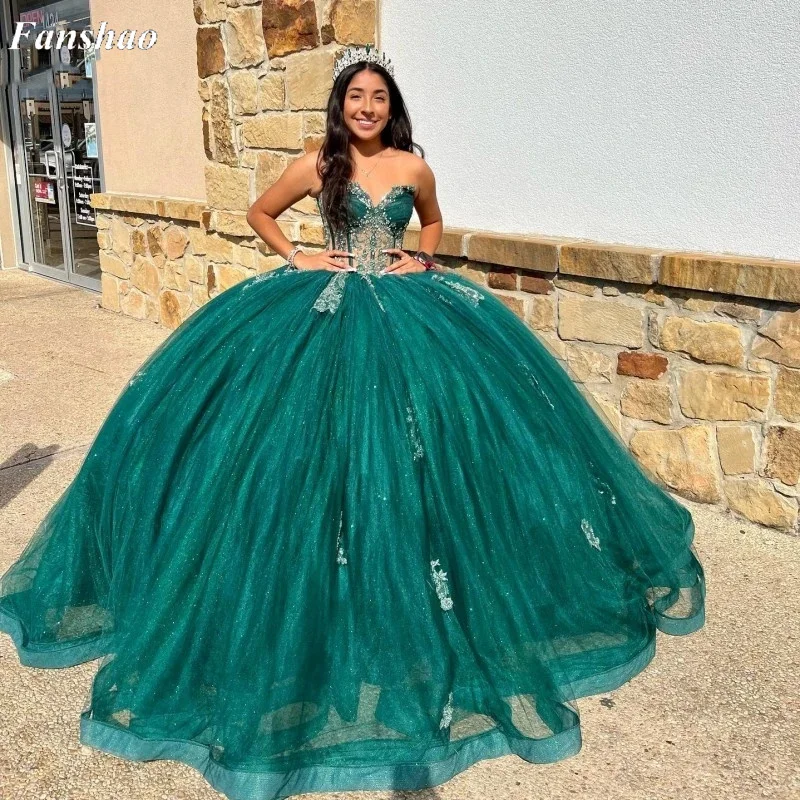 

Fanshao wd157 Sweetheart Quinceanera Dress Lace with Applique Sweep Train Mexican Vestidos De XV Años Sweet 16 Pageant Dress