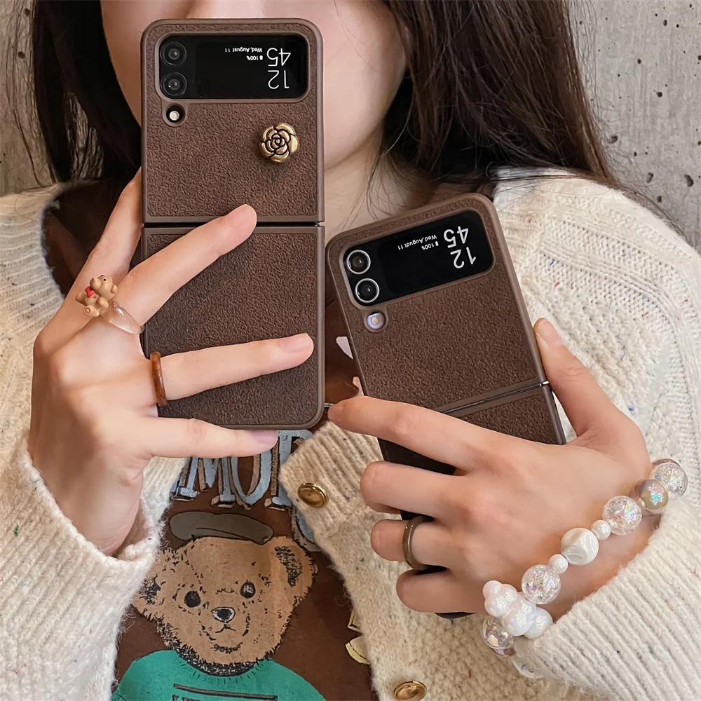 Роскошный Жемчужный милый 3D чехол с цепочкой камелии для телефона Samsung Galaxy Z Flip 5 4 3