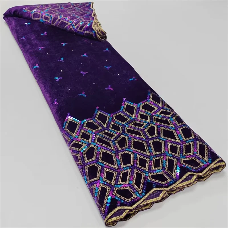 

5 Yard Hot Selling French Lace with Sequins High Quality African velvet flannelette Lace Net Embroidered Lace Fabric 1L091802