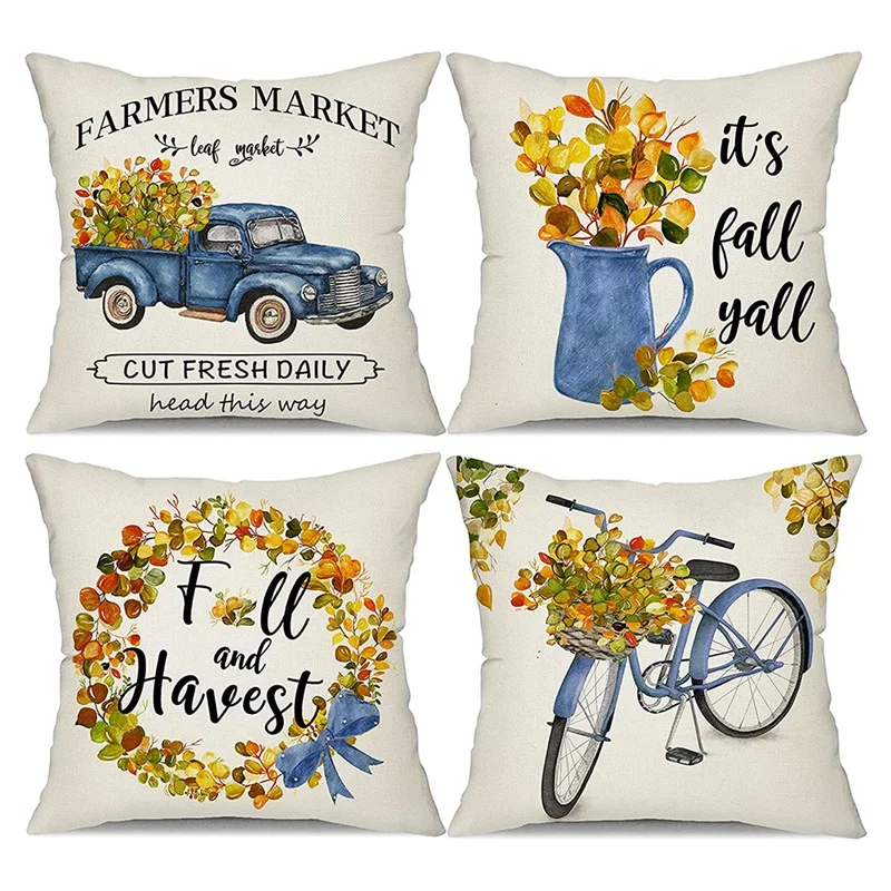 

Fall Pillow Covers 18X18 Set Of 4,Fall Leaf Decorations Farmhouse Pillow Covers Fall Pillows Decorative For Home Decor