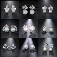 gmgyq classic hot sale fashion noble pearl with zircon stud earrings for lovely girls cute birthday graduation present