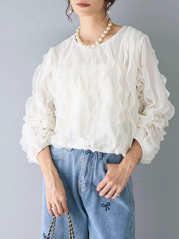 Женская черная блузка с оборками новинка 2024 элегантные офисные женские рубашки