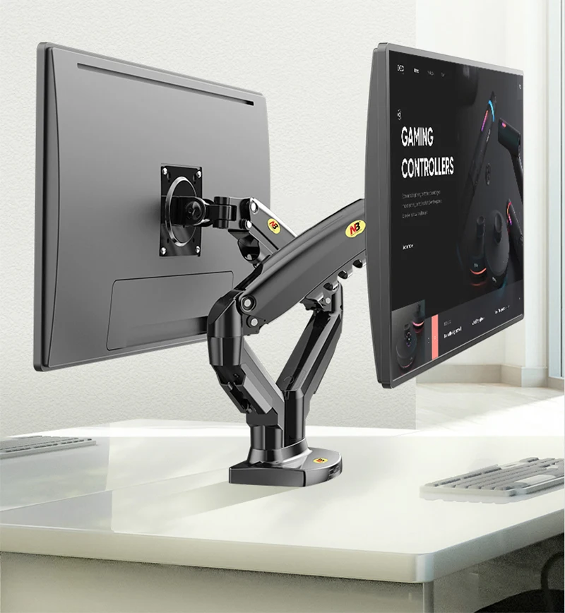 2021 new nb f160 gas spring 360 degree desktop 17 27 dual monitor holder arm with usb3 0 monitor mount bracket load 2 9kg each free global shipping