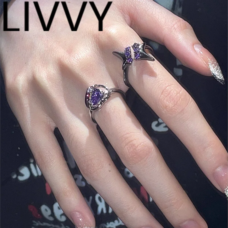 

LIVVY Silver Color Chic Design Irregular Symmetrical Open Adjustment Index Finger Rings For Women Llight Luxury Fashion Gifts