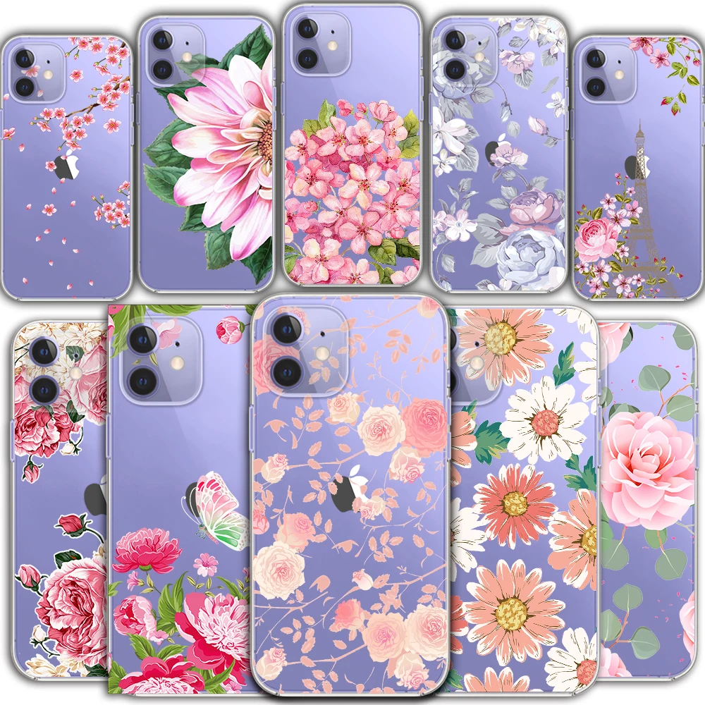 

fashion brand flowers Transparent TPU phone case for pixel 6 iPhone 13 12 Mini 11 Pro XS MAX X XR 7 8 Plus SE 2020 5 4