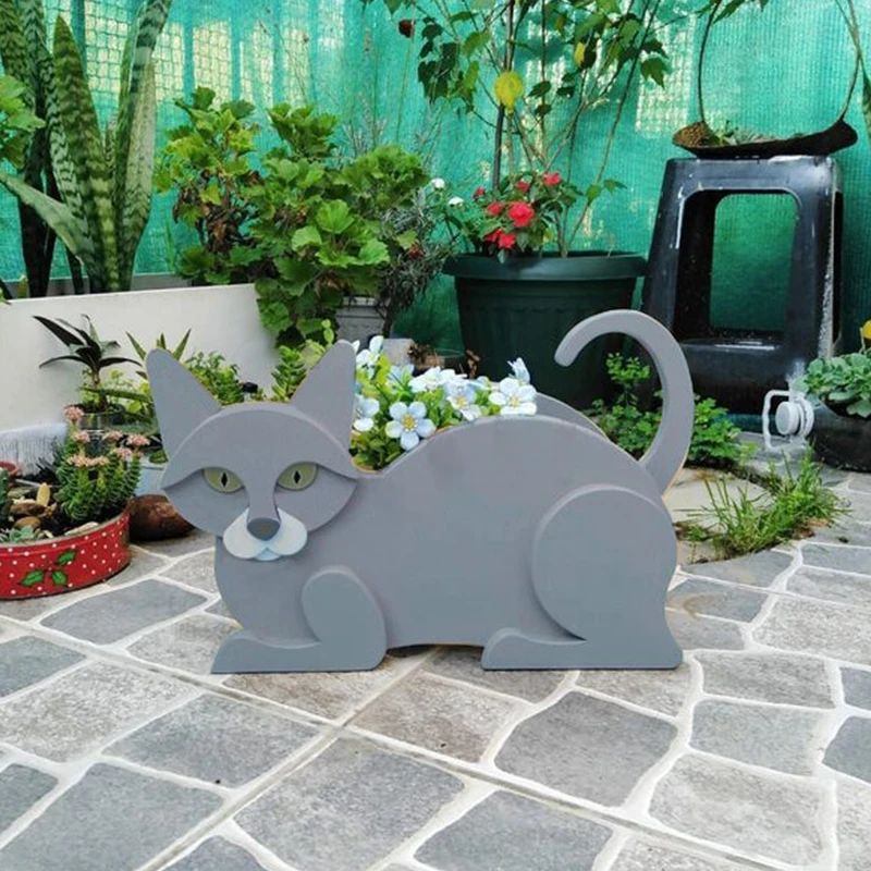 

Garden PVC Planter Kitten Animal Statue Sculpture Planter Pot Cat Shape Flower Pot DIY For Home Garden Decoration Cute