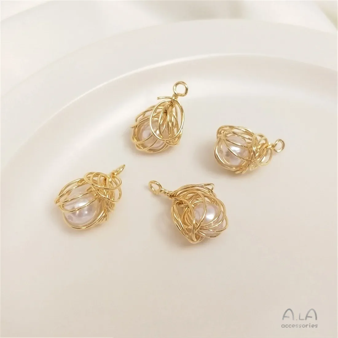 14-каратное золотого цвета медная проволока обмотка имитация жемчуга кулон в виде