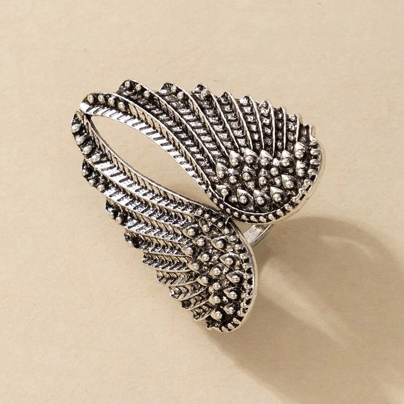 Retro Silver Angel Wing Women 's Ring Punk Geometry Alloy Simple United Midi Ring Gothic Creative Jewelry